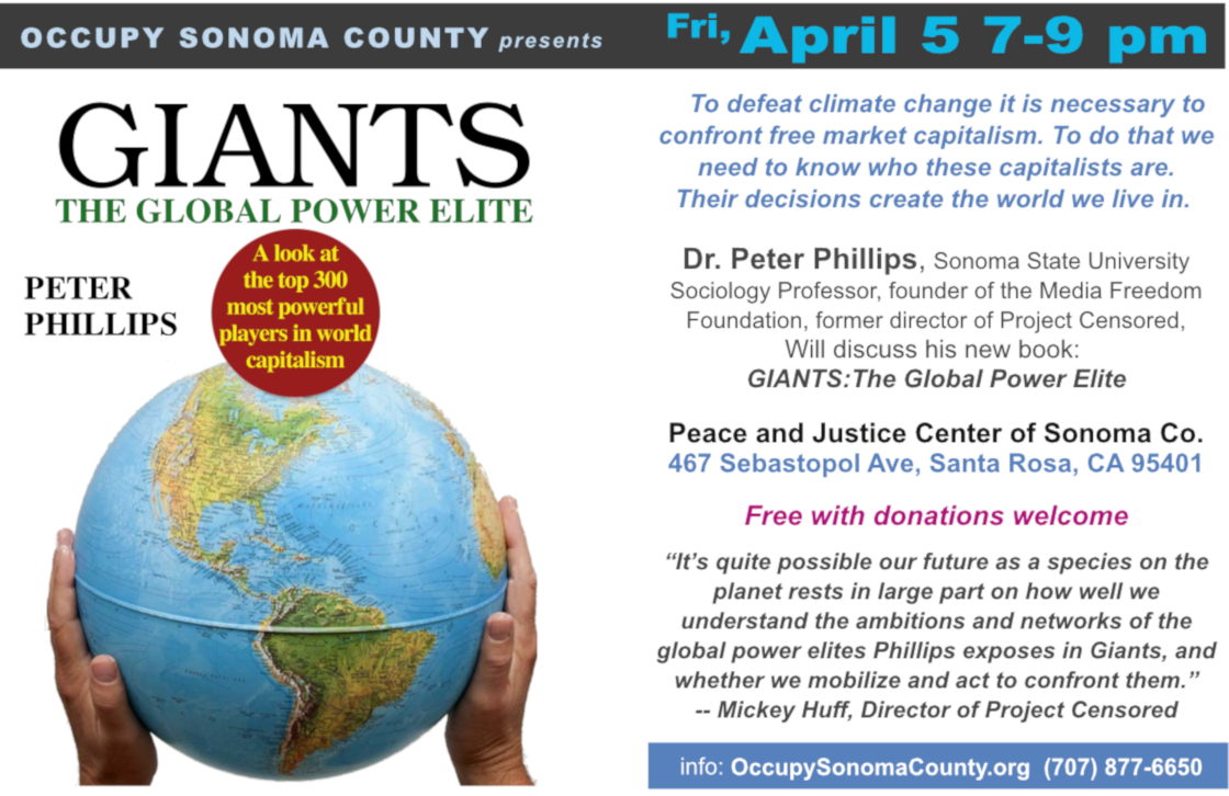 Giants teach-in; April 5 at 7 pm; Peace & Justice Center, Santa Rosa